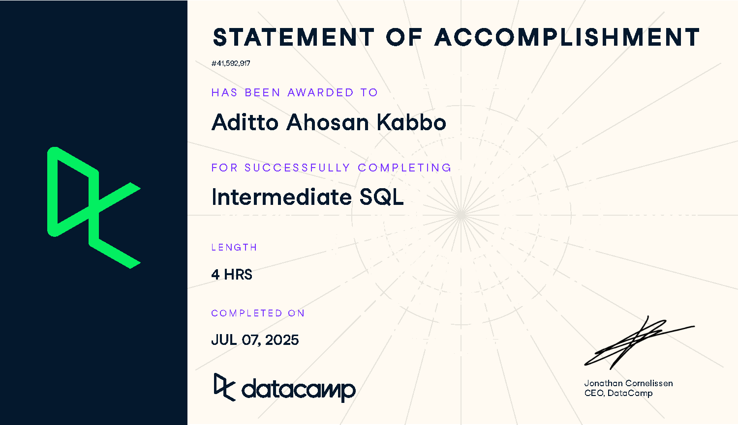 DataCamp SQL Certificate